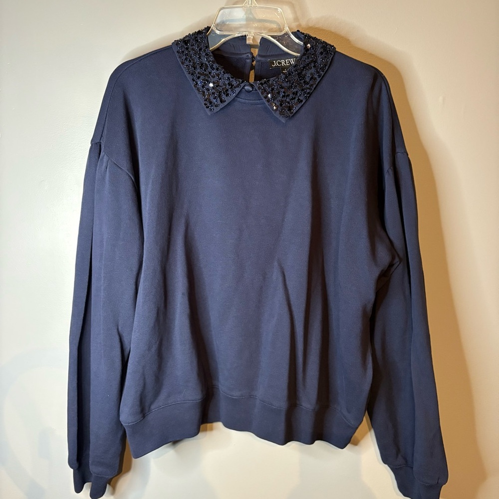 J. Crew Navy Sequin Collar Sweatshirt - Picture 2 of 5